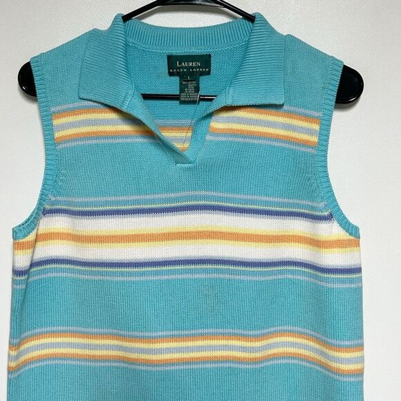 NWT Women's Ralph Lauren Blue Striped Tank Top Polo Sweater Vest size Large - Picture 3 of 4